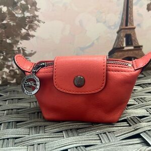 Longchamp leather coin purse. Terracotta.